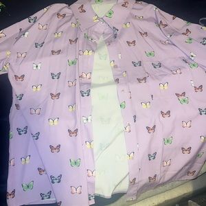 lavender butterfly button up shirt